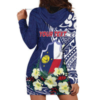 Personalised Wake Island Hoodie Dress Tribal Pattern With Hibiscus Flowers