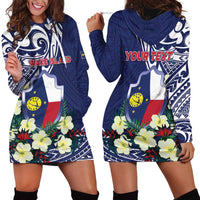 Personalised Wake Island Hoodie Dress Tribal Pattern With Hibiscus Flowers