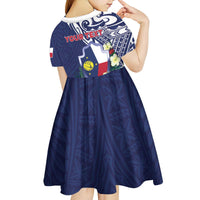 Personalised Wake Island Kid Short Sleeve Dress Tribal Pattern With Hibiscus Flowers