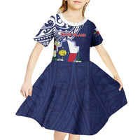 Personalised Wake Island Kid Short Sleeve Dress Tribal Pattern With Hibiscus Flowers