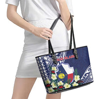 Wake Island Leather Tote Bag Tribal Pattern With Hibiscus Flowers