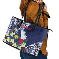 Wake Island Leather Tote Bag Tribal Pattern With Hibiscus Flowers