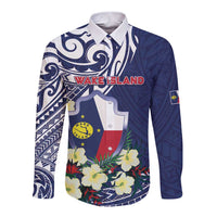 Personalised Wake Island Long Sleeve Button Shirt Tribal Pattern With Hibiscus Flowers