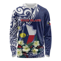 Personalised Wake Island Long Sleeve Shirt Tribal Pattern With Hibiscus Flowers
