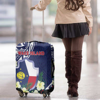 Wake Island Luggage Cover Tribal Pattern With Hibiscus Flowers
