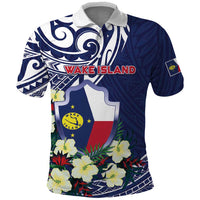 Personalised Wake Island Polo Shirt Tribal Pattern With Hibiscus Flowers