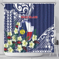 Wake Island Shower Curtain Tribal Pattern With Hibiscus Flowers