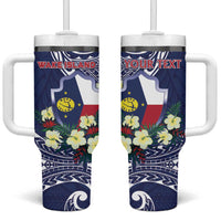 Personalised Wake Island Tumbler With Handle Tribal Pattern With Hibiscus Flowers