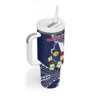 Personalised Wake Island Tumbler With Handle Tribal Pattern With Hibiscus Flowers
