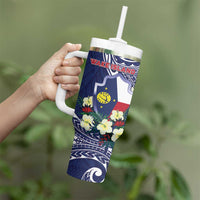 Personalised Wake Island Tumbler With Handle Tribal Pattern With Hibiscus Flowers