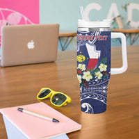 Personalised Wake Island Tumbler With Handle Tribal Pattern With Hibiscus Flowers