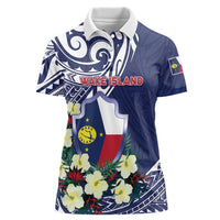 Personalised Wake Island Women Polo Shirt Tribal Pattern With Hibiscus Flowers