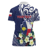 Personalised Wake Island Women Polo Shirt Tribal Pattern With Hibiscus Flowers