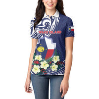 Personalised Wake Island Women Polo Shirt Tribal Pattern With Hibiscus Flowers