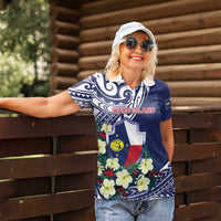 Personalised Wake Island Women Polo Shirt Tribal Pattern With Hibiscus Flowers