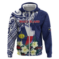 Personalised Wake Island Zip Hoodie Tribal Pattern With Hibiscus Flowers