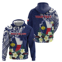 Personalised Wake Island Zip Hoodie Tribal Pattern With Hibiscus Flowers