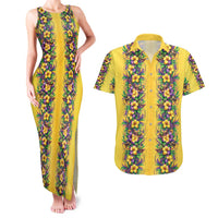 Aloha Hawaii Mardi Gras Couples Matching Tank Maxi Dress and Hawaiian Shirt Gold Style
