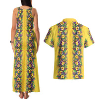 Aloha Hawaii Mardi Gras Couples Matching Tank Maxi Dress and Hawaiian Shirt Gold Style