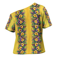 Aloha Hawaii Mardi Gras Cross Shoulder Shirt Gold Style