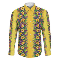 Aloha Hawaii Mardi Gras Family Matching Long Sleeve Bodycon Dress and Hawaiian Shirt Gold Style