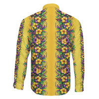 Aloha Hawaii Mardi Gras Family Matching Long Sleeve Bodycon Dress and Hawaiian Shirt Gold Style