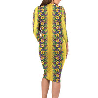 Aloha Hawaii Mardi Gras Family Matching Long Sleeve Bodycon Dress and Hawaiian Shirt Gold Style
