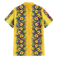 Aloha Hawaii Mardi Gras Family Matching Off Shoulder Maxi Dress and Hawaiian Shirt Gold Style