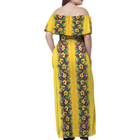 Aloha Hawaii Mardi Gras Family Matching Off Shoulder Maxi Dress and Hawaiian Shirt Gold Style
