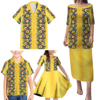 Aloha Hawaii Mardi Gras Family Matching Puletasi and Hawaiian Shirt Gold Style