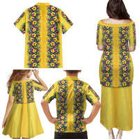 Aloha Hawaii Mardi Gras Family Matching Puletasi and Hawaiian Shirt Gold Style