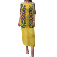 Aloha Hawaii Mardi Gras Family Matching Puletasi and Hawaiian Shirt Gold Style