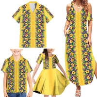 Aloha Hawaii Mardi Gras Family Matching Summer Maxi Dress and Hawaiian Shirt Gold Style