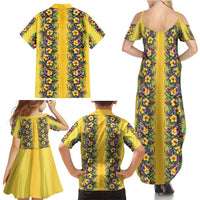 Aloha Hawaii Mardi Gras Family Matching Summer Maxi Dress and Hawaiian Shirt Gold Style