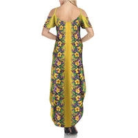 Aloha Hawaii Mardi Gras Family Matching Summer Maxi Dress and Hawaiian Shirt Gold Style