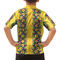Aloha Hawaii Mardi Gras Family Matching Tank Maxi Dress and Hawaiian Shirt Gold Style
