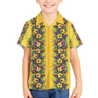 Aloha Hawaii Mardi Gras Family Matching Tank Maxi Dress and Hawaiian Shirt Gold Style