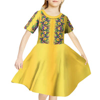 Aloha Hawaii Mardi Gras Kid Short Sleeve Dress Gold Style