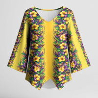 Aloha Hawaii Mardi Gras Kimono Sleeve Blouse Gold Style