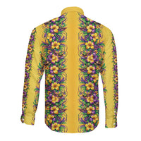 Aloha Hawaii Mardi Gras Long Sleeve Button Shirt Gold Style