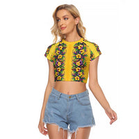 Aloha Hawaii Mardi Gras Raglan Cropped T Shirt Gold Style