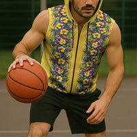 Aloha Hawaii Mardi Gras Sleeveless Zip Hoodie Gold Style