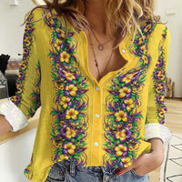 Aloha Hawaii Mardi Gras Women Casual Shirt Gold Style