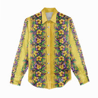 Aloha Hawaii Mardi Gras Women Casual Shirt Gold Style