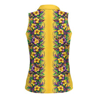 Aloha Hawaii Mardi Gras Women Sleeveless Polo Shirt Gold Style