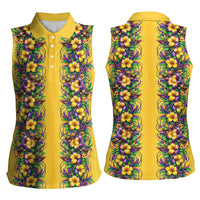 Aloha Hawaii Mardi Gras Women Sleeveless Polo Shirt Gold Style
