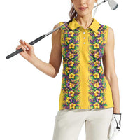 Aloha Hawaii Mardi Gras Women Sleeveless Polo Shirt Gold Style