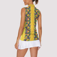 Aloha Hawaii Mardi Gras Women Sleeveless Polo Shirt Gold Style