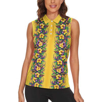 Aloha Hawaii Mardi Gras Women Sleeveless Polo Shirt Gold Style