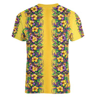 Aloha Hawaii Mardi Gras Women V-Neck T-Shirt Gold Style